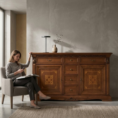 Barocco Rococò Buffet Comò di lusso in stile antico vero legno massiccio nuovo xxl grande