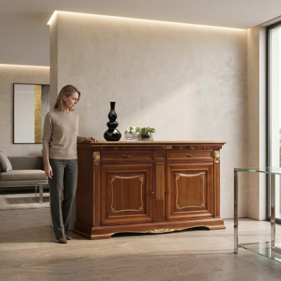 Comò credenza soggiorno barocco design xxl nuova in massello di legno.