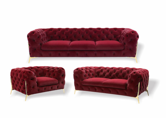 Designer Chesterfield Set di divani sofà in velluto 3+2+1 posto