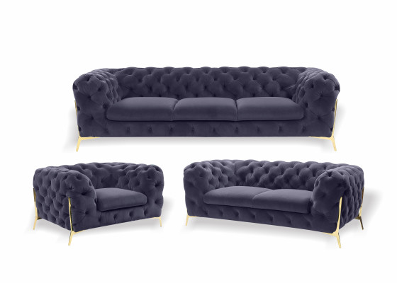 Set di divani Chesterfield di lusso in velluto 3 + 2 posti.