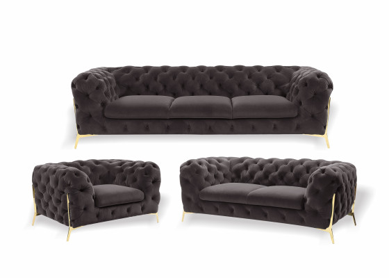 Set di divani Chesterfield di lusso in velluto 3 + 2 posti.