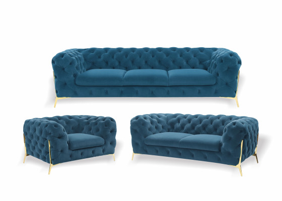 Set di divani Chesterfield di lusso in velluto 3 + 2 posti.