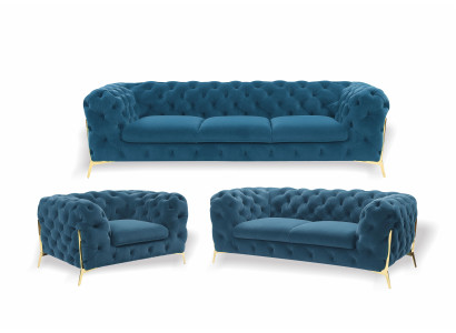 Set di divani Chesterfield di lusso in velluto 3 + 2 posti.