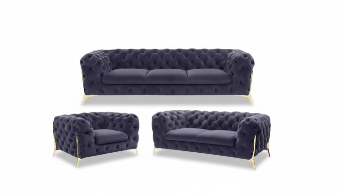 Divano Chesterfield in velluto imbottito, set di sedute 3 + 1 + 1 posti, nuovi divani da designer.