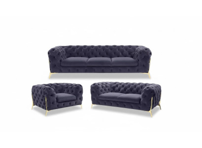 Divano Chesterfield in velluto imbottito, set di sedute 3 + 1 + 1 posti, nuovi divani da designer.