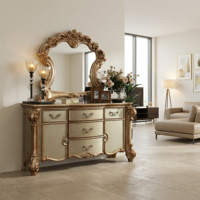 Buffet Vassoio Cassettone Specchio Vera lavorazione del legno Classico Barocco Rococò