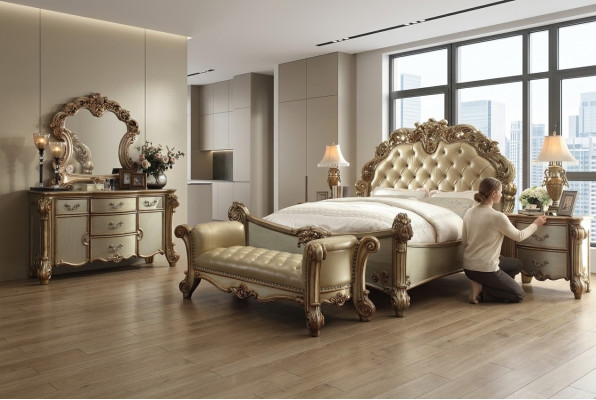 Letto classico stile Barocco Chesterfield Rococò doppio in cuoio per hotel antico