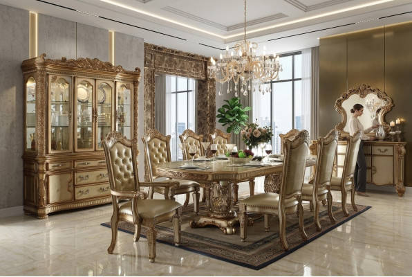 Set da pranzo dorato Tavolo da pranzo di lusso con sedie Credenza da designer