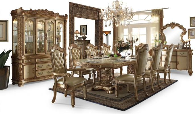 Reale set da pranzo composto da 7 pezzi Tavolo da pranzo 6 sedie Stile barocco rococò