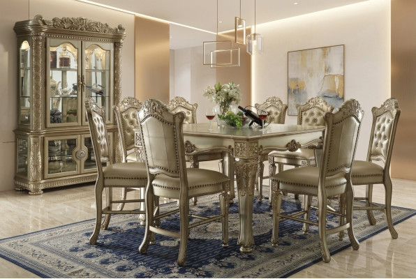 Gruppo da pranzo dorato Tavolo da pranzo di design con x8 sedie Mobili da sala da pranzo 9 pezzi.