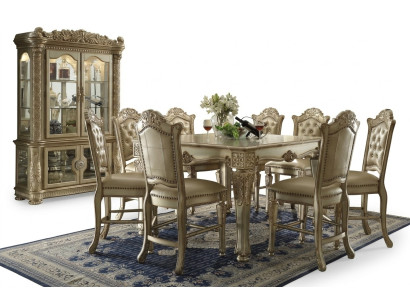 Gruppo da pranzo dorato Tavolo da pranzo di design con x8 sedie Mobili da sala da pranzo 9 pezzi.