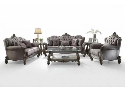 Set di divani Chesterfield divano gruppo imbottito classico 3+2+1 posti in legno sofa