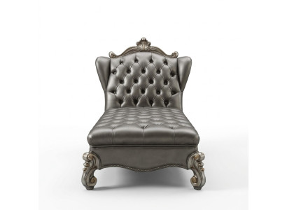 Chaiselongue Chesterfield, lettino chaise longue in pelle argento stile barocco.