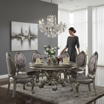 Design Tavolo Rotondo 6 sedie Sala da pranzo Sedie rotonde imbottite Set di tavoli