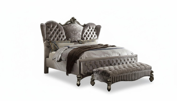 Letto Letto imbottito di lusso Camera da letto matrimoniale Decorazione barocca Legno Letto in pelle