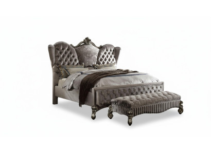 Letto Letto imbottito di lusso Camera da letto matrimoniale Decorazione barocca Legno Letto in pelle