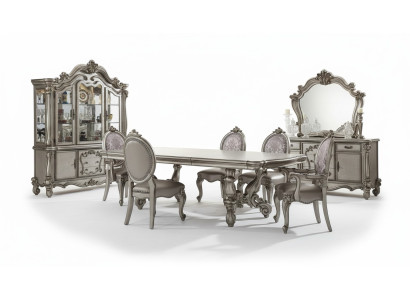 Set da pranzo 11 pezzi nuovo barocco con tavolo, 8 sedie, credenza e specchio.