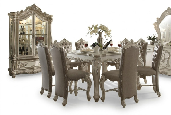 Set da pranzo grigio con vetrina, tavolo, set da 8 sedie, gruppo tavolo, 10 pezzi.