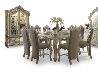 Set da pranzo grigio con vetrina, tavolo, set da 8 sedie, gruppo tavolo, 10 pezzi.