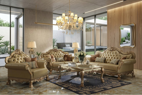 Set di divani da soggiorno design 3+2 posti in pelle con divano e poltrona.