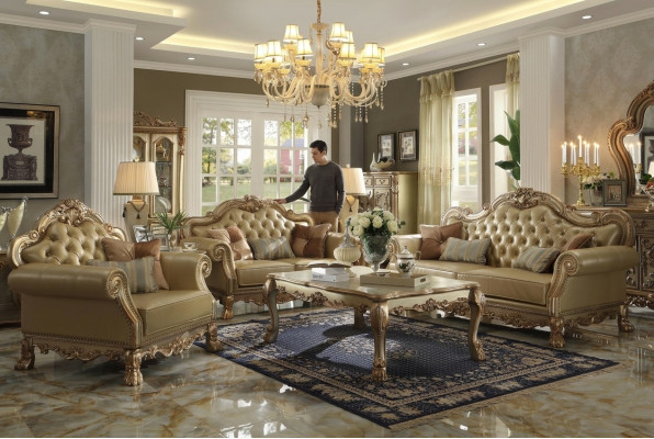 Set di divani 3+2+1 posti in pelle Chesterfield