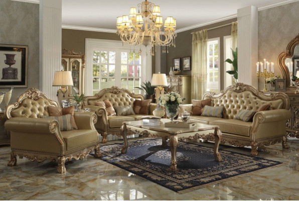 Set di divani 3+2+1 posti in pelle Chesterfield