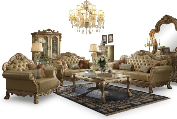 Set di divani 3+2+1 posti in pelle Chesterfield