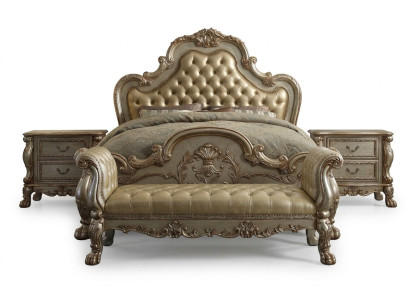 Letto 2x Comodino 3 pezzi. Set camera da letto Letto di lusso Chesterfield in pelle