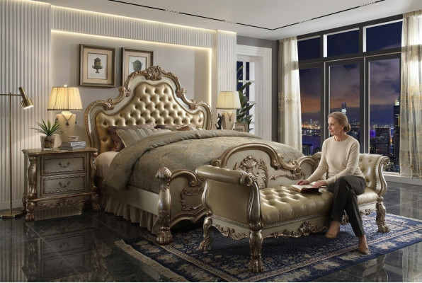 Chesterfield Letto in pelle di lusso 2 letti comodini pouf letto matrimoniale