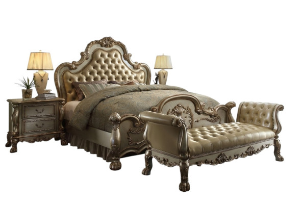 Chesterfield Letto in pelle di lusso 2 letti comodini pouf letto matrimoniale