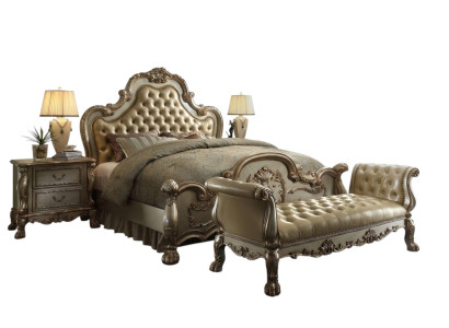 Chesterfield Letto in pelle di lusso 2 letti comodini pouf letto matrimoniale