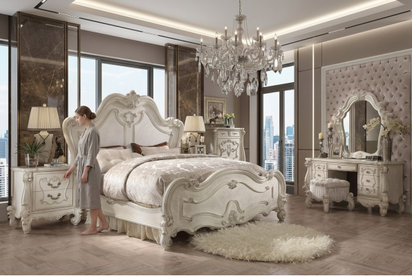 Set classico per camera da letto Letto Comodino Sgabello Tavolo da toeletta Specchio