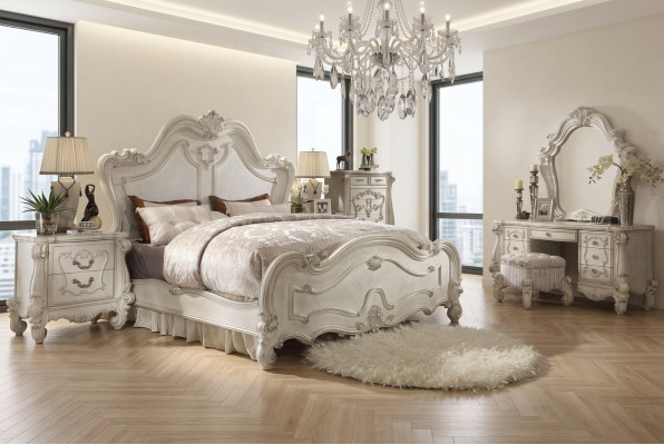 Set classico per camera da letto Letto Comodino Sgabello Tavolo da toeletta Specchio