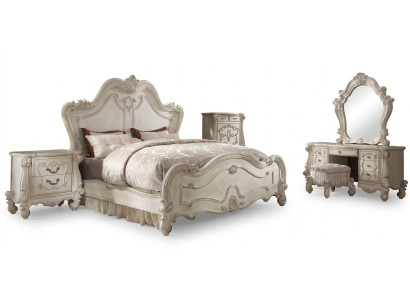 Set classico per camera da letto Letto Comodino Sgabello Tavolo da toeletta Specchio