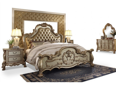 Letto classico stile barocco Chesterfield rococò doppio in pelle antique per hotel.