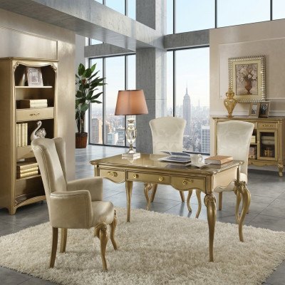Set da ufficio composizione scrivania in legno poltrona stile barocco rococò 2 pezzi.