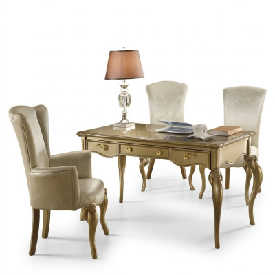 Set da ufficio composizione scrivania in legno poltrona stile barocco rococò 2 pezzi.