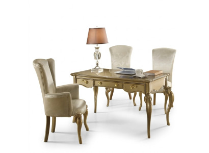 Set da ufficio composizione scrivania in legno poltrona stile barocco rococò 2 pezzi.