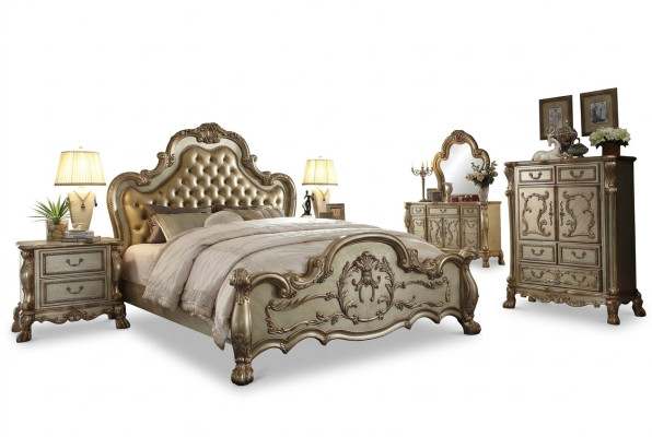 Set da camera da letto comodini letto 5 pezzi Classico Barocco Rococò Stile Antico Legno
