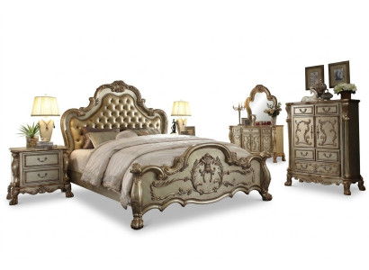 Set da camera da letto comodini letto 5 pezzi Classico Barocco Rococò Stile Antico Legno