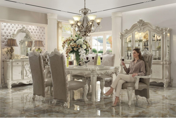 Set da pranzo reale stile barocco-rococò, mobili da sala da pranzo 6 sedie tavolo da pranzo set 7 pezzi.