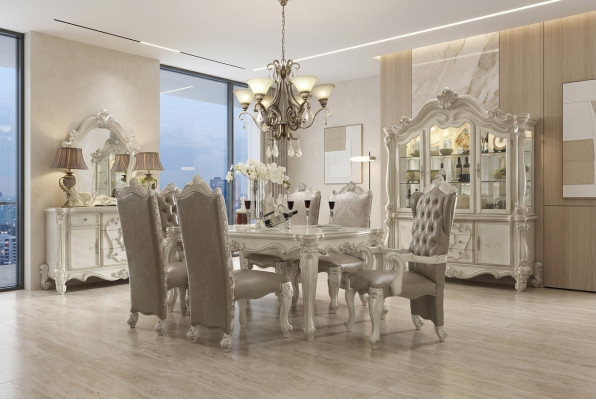 Set da pranzo reale stile barocco-rococò, mobili da sala da pranzo 6 sedie tavolo da pranzo set 7 pezzi.