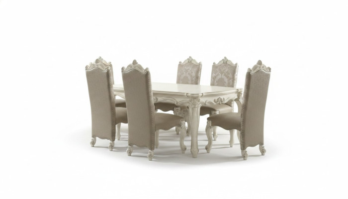 Set da pranzo reale stile barocco-rococò, mobili da sala da pranzo 6 sedie tavolo da pranzo set 7 pezzi.