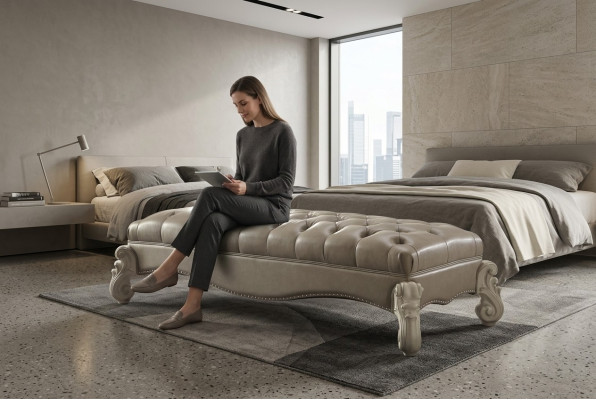 Sgabello Tavolino Poltrona poggiapiedi Chesterfield in pelle Pouf Barocco Rococò
