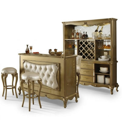 Moderno set da bar Chesterfield del designer Barganitur con 2 sgabelli da bar, set completo da 3 pezzi.