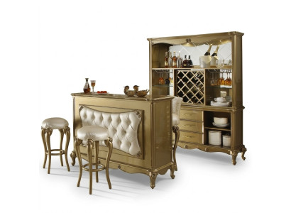 Moderno set da bar Chesterfield del designer Barganitur con 2 sgabelli da bar, set completo da 3 pezzi.