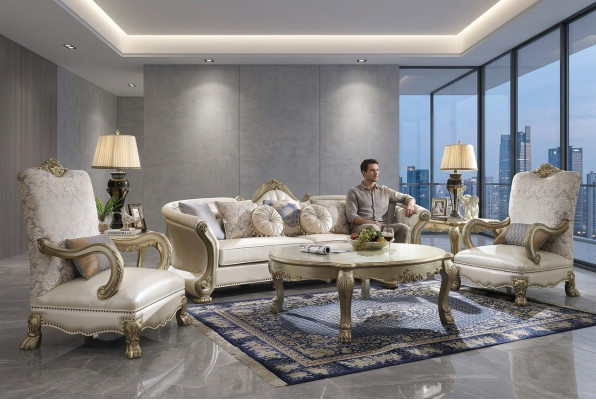 Set divani in pelle di lusso 4+1+1 posti con tavolino