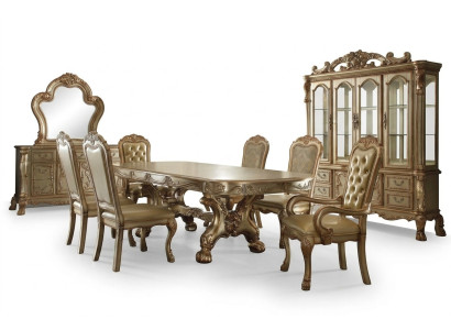 Tavolo da pranzo classico Set sala da pranzo di lusso con sedie Chesterfield Design 9 pezzi.