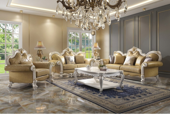 Set di divani classici 3+2+1 posti in pelle.