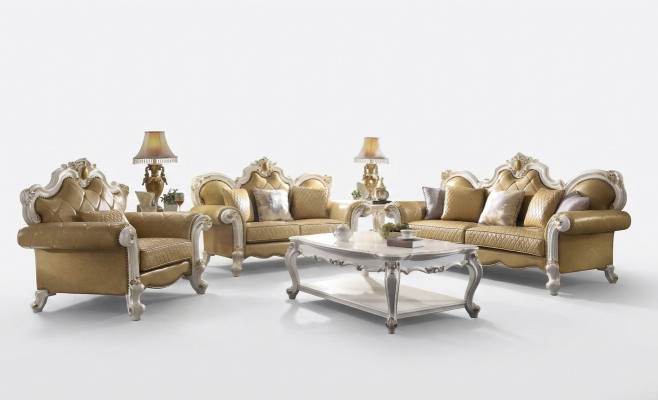 Set di divani classici 3+2+1 posti in pelle.